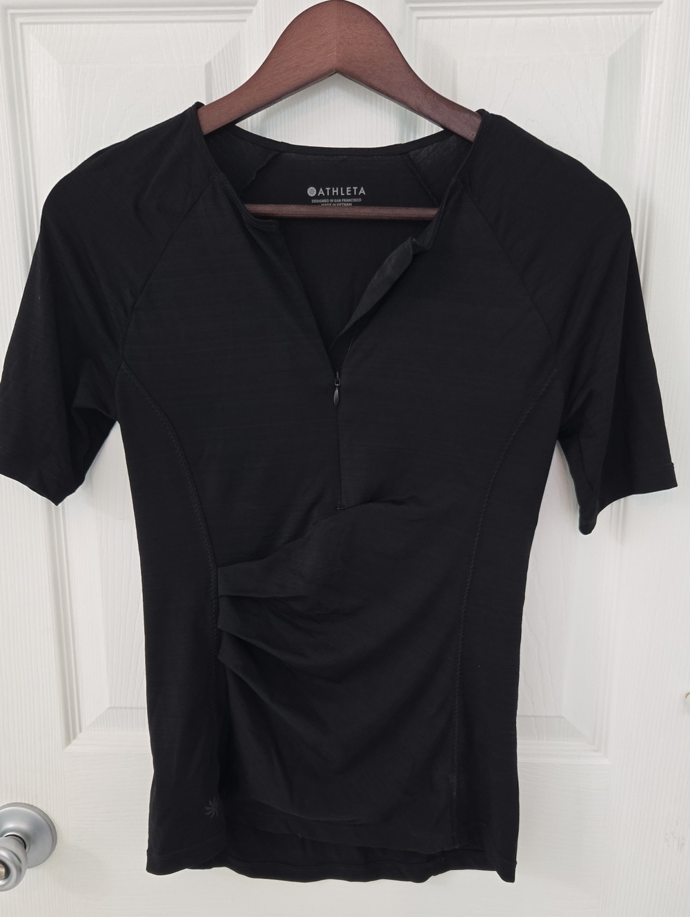XS Athleta Black Short-Sleeve Zip Athletic Top